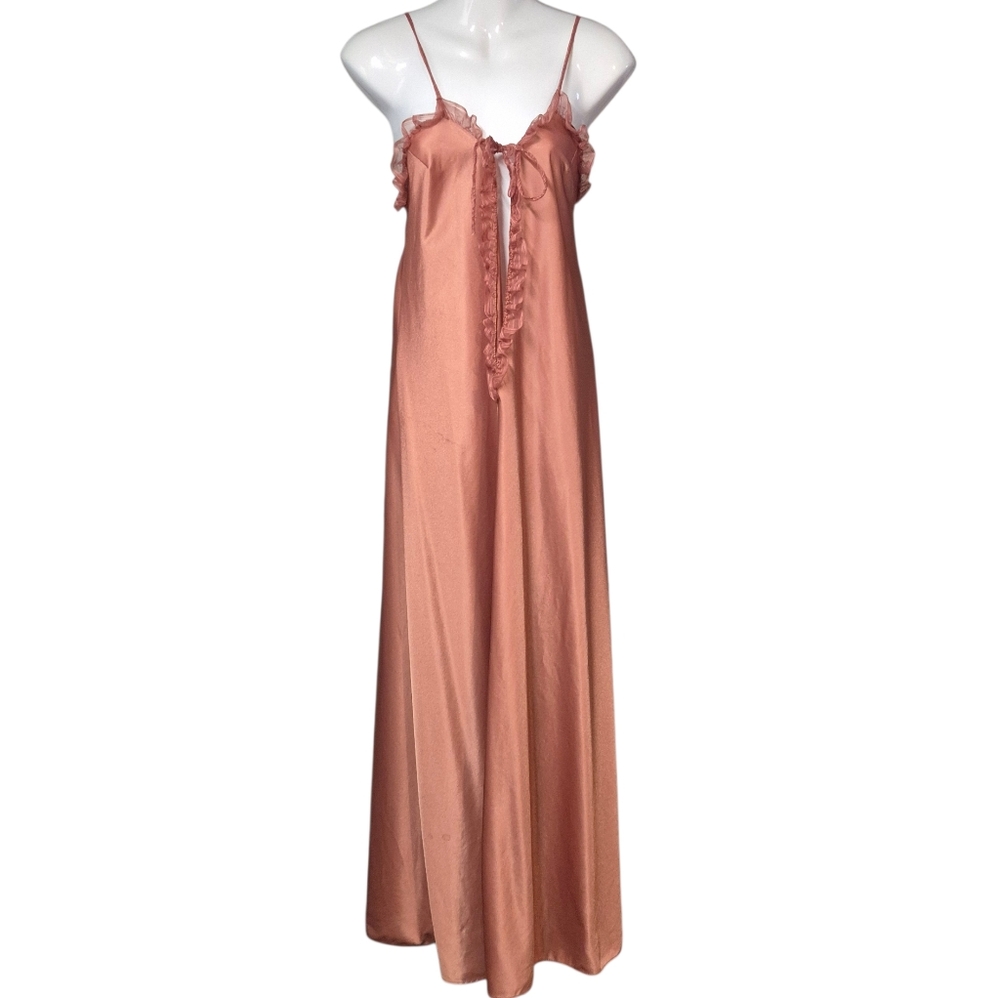 Vintage Ma Cherie Nightie Long Rust Coral Ruffle Detail Medium